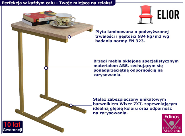 Stolik pomocniczy Elys 3X złoty+dąb sonoma