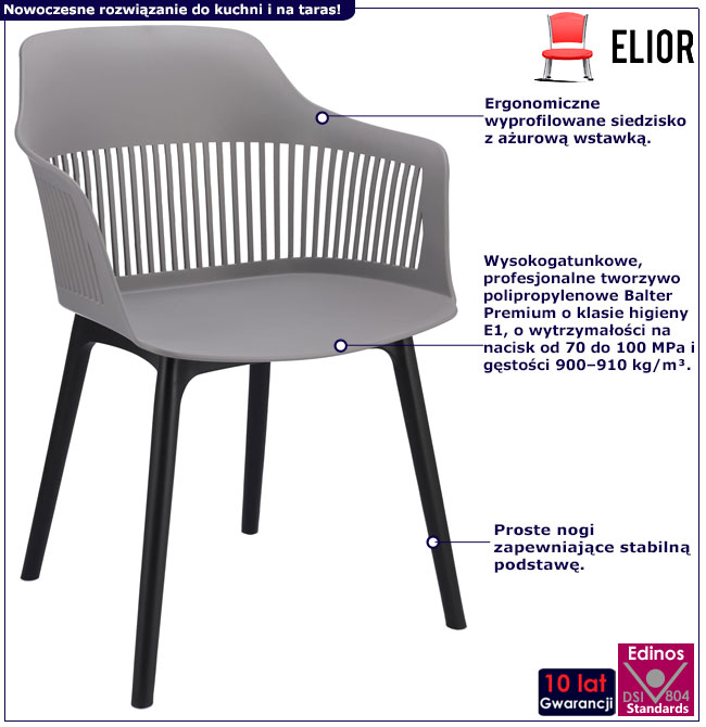 Infografika szarego krzesła tarasowego Niki 4X