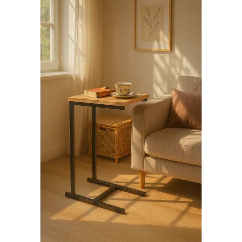 Industrialny stolik boczny czarny   dąb artisan   Liros 4X