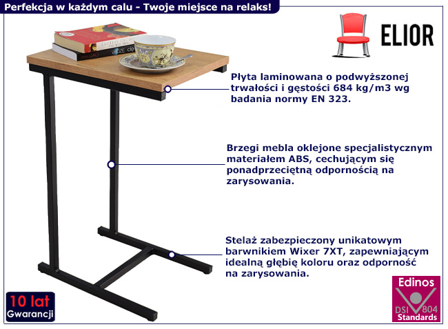 Stolik pomocniczy Elys 4X czarny+dąb lancelot