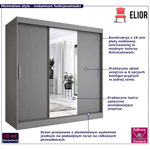 Przesuwna szafa antracytowa Palmira 6X