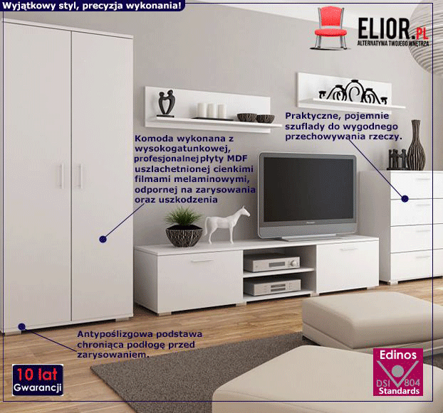 Nowoczesna meblościanka Doreno - biała