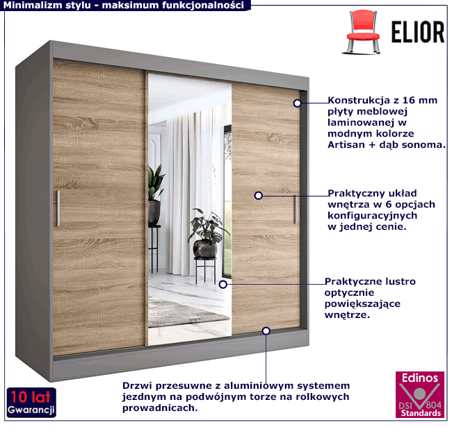 Szafa przesuwna z lustrem antracyt + dąb sonoma Massi 6X