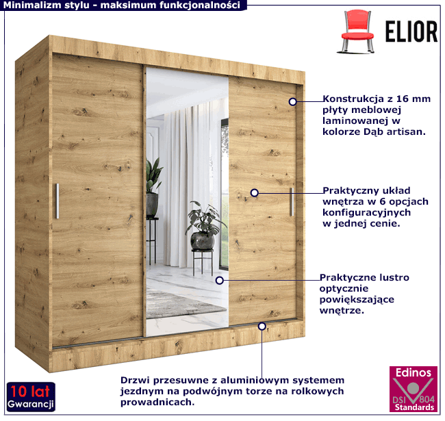 Szafa przesuwna z lustrem dąb artisan Massi 6X