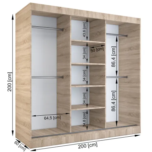 wymiary szafy przesuwnej 200cm Palmira 6X