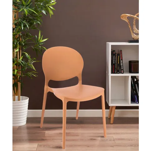 beżowe krzesło z zaokrąglonym oparciem na 4 nogach Iser