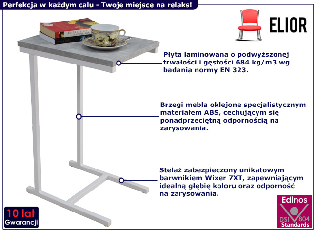 Stolik pomocniczy Liros 5X biały+beton
