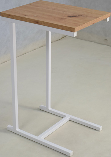 Minimalistyczny stolik boczny Liros 5X biały+dąb artisan