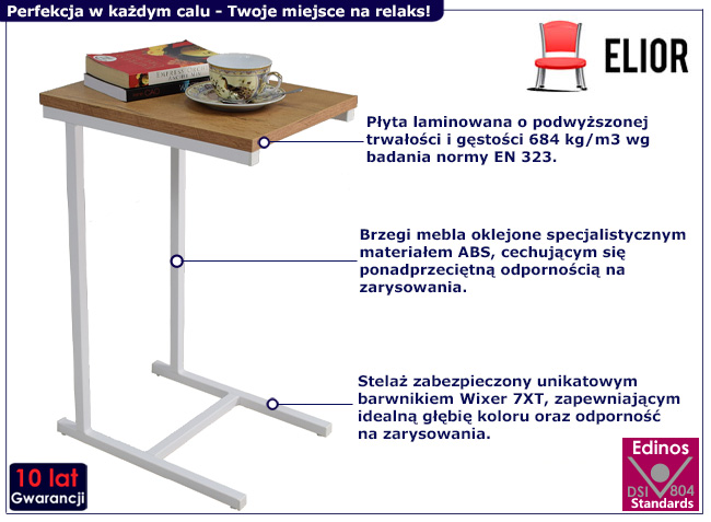 Stolik pomocniczy Liros 5X biały+dąb lancelot