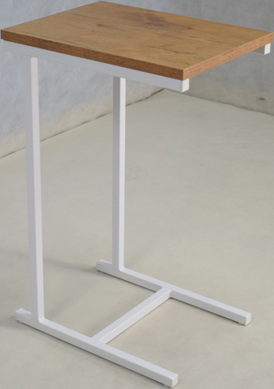 Minimalistyczny stolik boczny Liros 5X biały+dąb lancelot