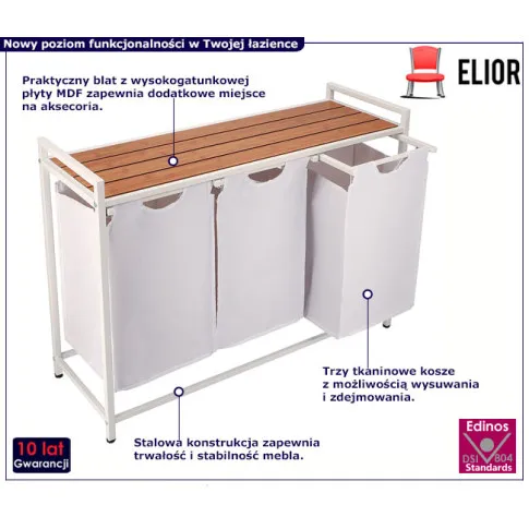 Biały kosz na pranie z blatem Amro