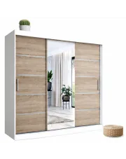 Szafa przesuwna 200 cm biały + dąb sonoma - Marmos 6X w sklepie Edinos.pl