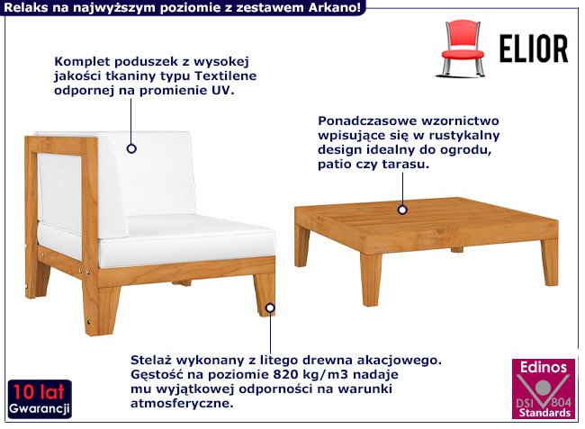 Komplet ogrodowy Arkano 3X kremowe poduszki