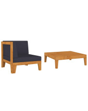 Sofa i stolik ogrodowy z drewna akacjowego z szarymi poduszkami - Arkano 3X w sklepie Edinos.pl