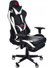 Czarno-białe krzesło gamingowe z podnóżkiem - Husar w sklepie Edinos.pl