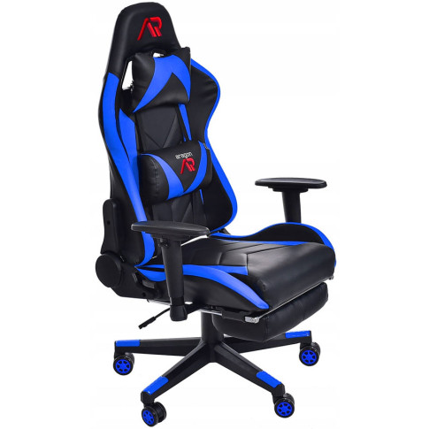 czarno niebieski fotel gamingowy z podnóżkiem Husar