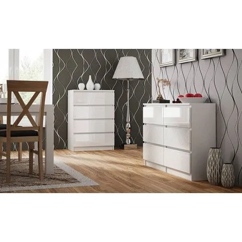 Szczegółowe zdjęcie nr 4 produktu Biała komoda z 6 szufladami Berta 3X - połysk