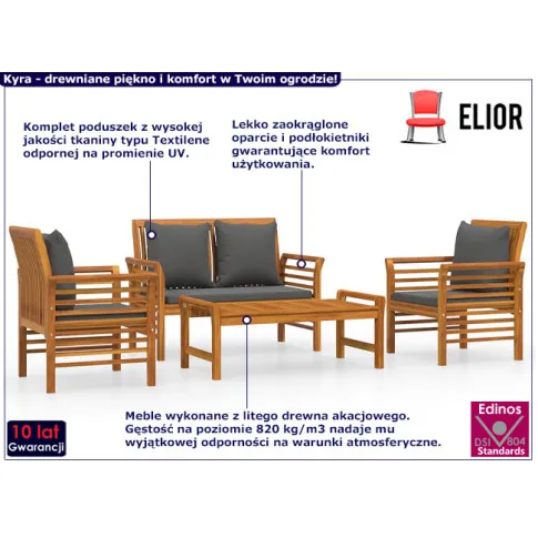 Drewniany zestaw ogrodowy Kyra szare poduszki