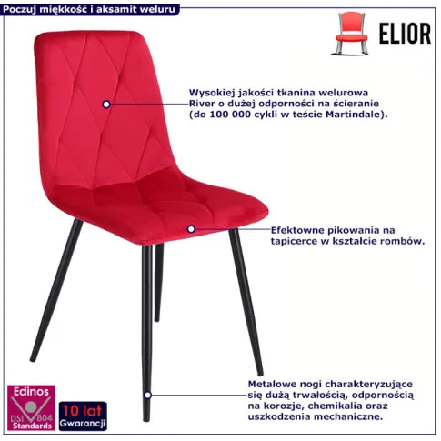 Czerwone pikowane krzesło Ormo