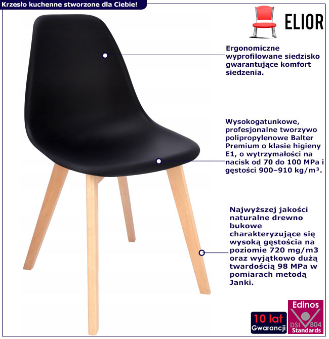 Infografika czarnego krzesła w stylu skandynawskim Fova