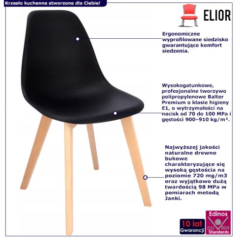 Infografika czarnego krzesla kuchennego skandynawskiegi Fova