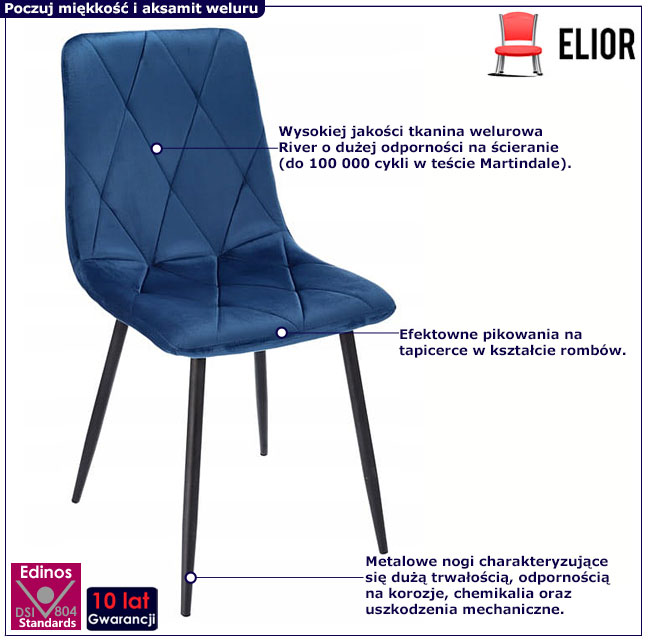 Niebieskie welurowe krzesło Ormo