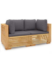 Sofa ogrodowa z drewna tekowego z szarymi poduszkami - Elira w sklepie Edinos.pl