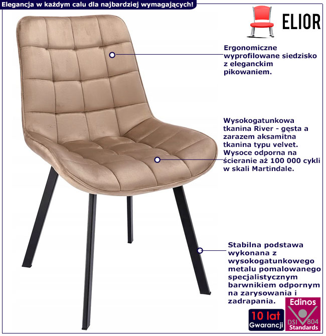 Infografika beżowego krzesła pikowanego Igna