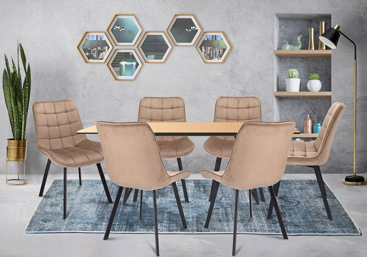 Nowoczesna jadalnia z zastosowaniem krzesła welurowego Igna