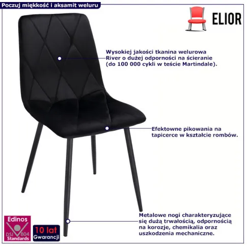 Czarne pikowane krzesło Ormo