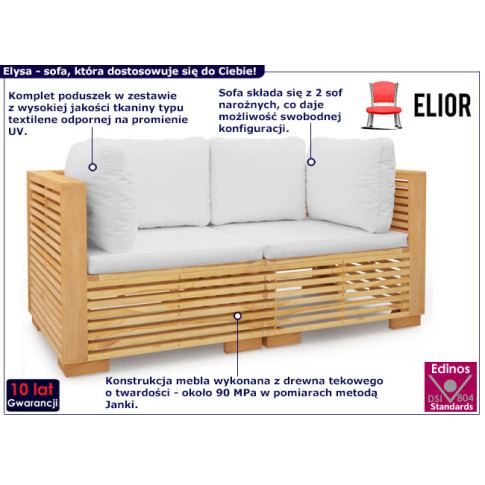 Drewniana sofa Elira kremowe poduszki