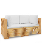 Drewniana modułowa sofa ogrodowa z kremowymi poduszkami - Elira w sklepie Edinos.pl