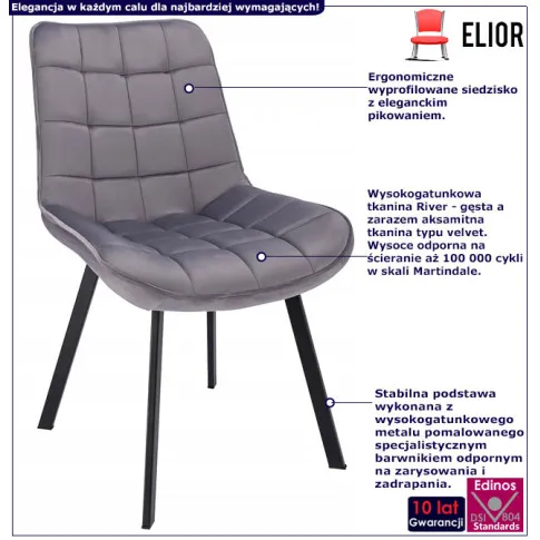 Infografika szarego krzesła tapicerowanego Azes