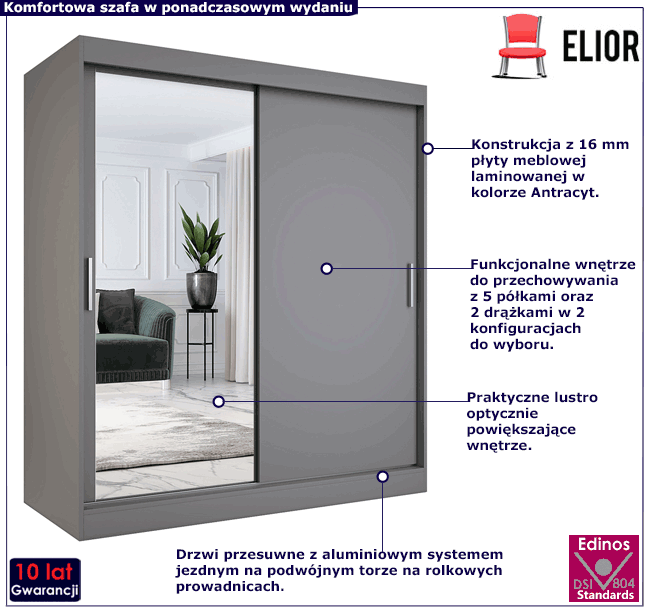 Szafa przesuwna z lustrem antracyt Seko 5X
