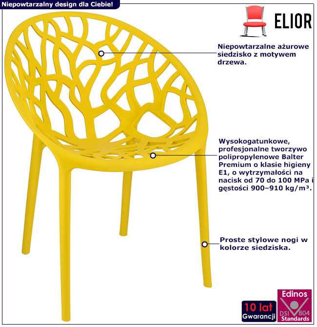 Infografika żółtego krzesła ażurowego Moso