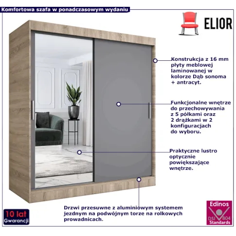 Przesuwna szafa dąb sonoma antracyt Lenora 5X