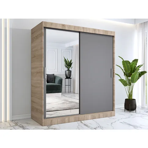 Wizualizacja aranżacji z szafą przesuwną dąb sonoma antracyt 180cm Lenora 5X