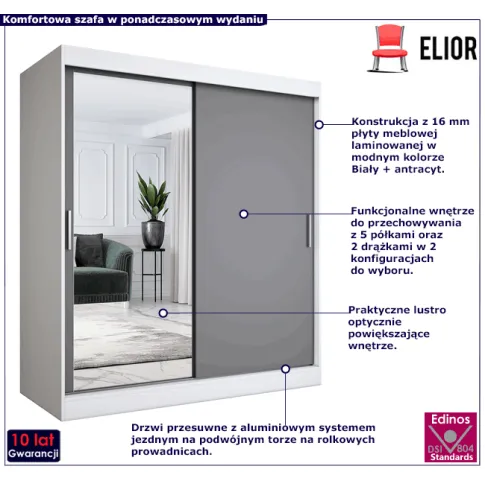 Przesuwna szafa biały antracyt Lenora 5X