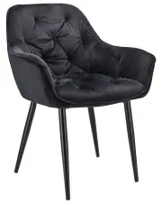 Czarne krzesło welurowe pikowane z podłokietnikami - Akio w sklepie Edinos.pl