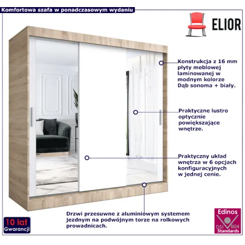 Przesuwna szafa dąb sonoma biały Lenora 6X