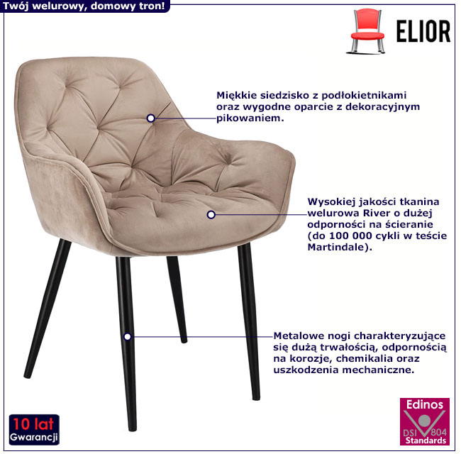 Beżowe welurowe krzesło z podłokietnikami Odine