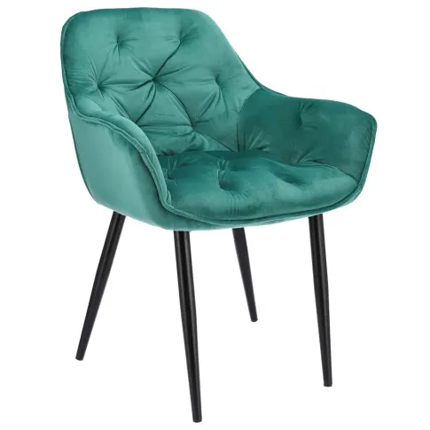 Zielone pikowane krzesło z podłokietnikami Akio