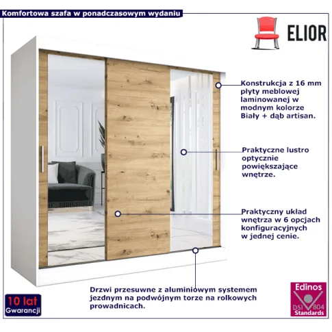 Przesuwna szafa biały dąb artisan Lenora 6X