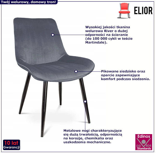 Szare welurowe krzesło Caviro