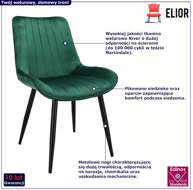 Zielone welurowe krzesło Agno