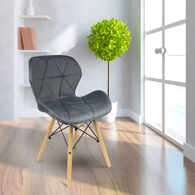 Skandynawskie szare krzesło z drewnianymi nogami Cero