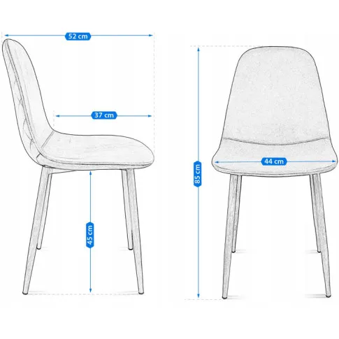 wymiary metalowego welurowego krzesła z pikowanymi plecami Liam