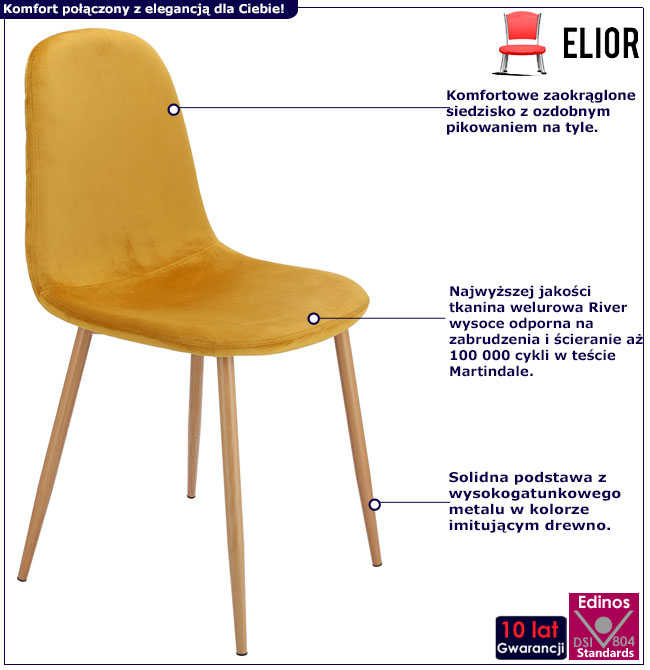 Infografika musztardowego krzesła pikowanego Lirma