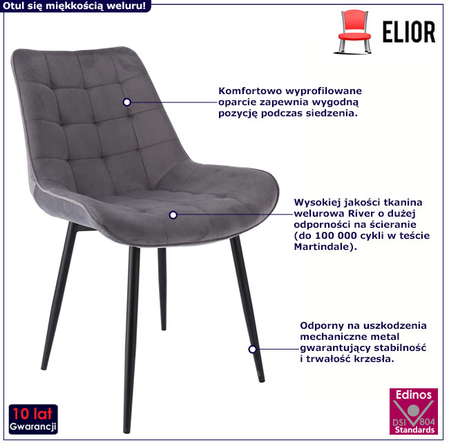 Szare pikowane krzesło Plando