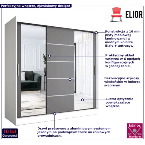 Przesuwna szafa biały antracyt Felix 6X